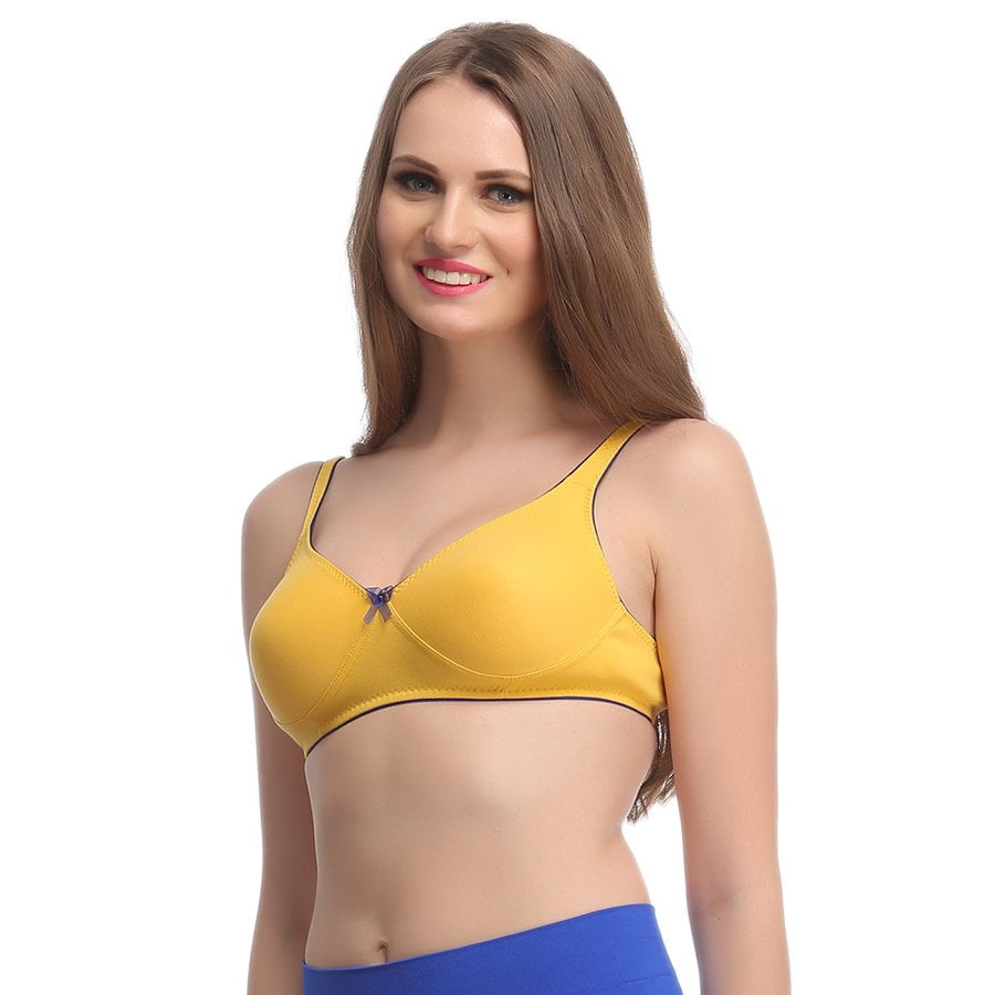 Cotton Non Wired Non Padded Everyday Bra In Yellow With Demi Cups