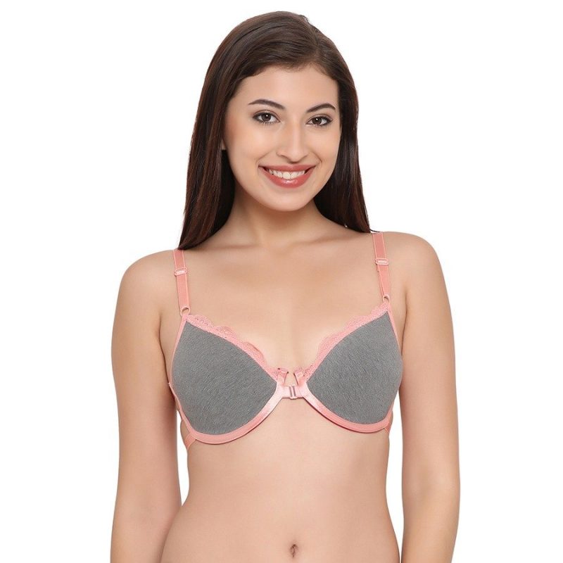 Cotton Padded Underwired Front Open T-Shirt Cage Bra