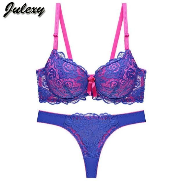 Julexy Blue Lace Pink Bra Briefs Set