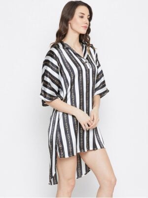 Black Striped Women Night Dress