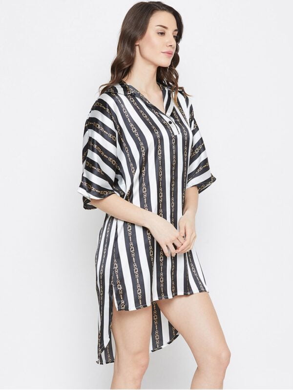 Black Striped Women Night Dress