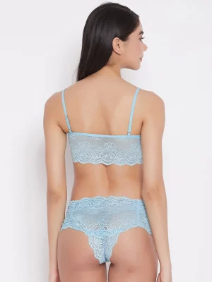 Turquoise Blue Lace Women Bra Underwear Set