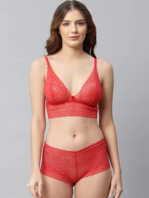 CUKOO Women Red Self-Design Bra and Panty
