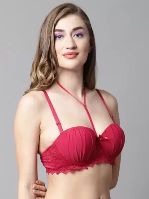 PINK LADY Floral Lace Front Closure Backless Push Up Bra Set