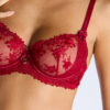 Romanza Sheer Embroidered Balconette Bra - Dark Red