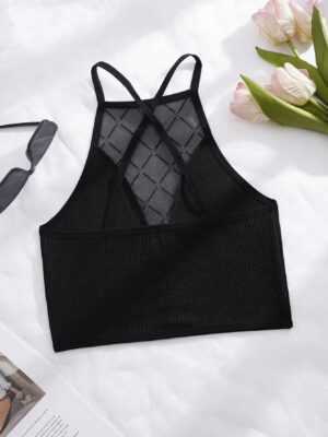 Sexy Sheer Contrast Mesh Wire Free Bra For Women