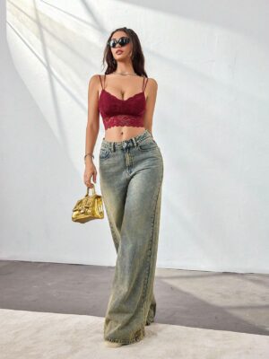 Ladies' Stretch Lace Longline Bra With Wide Straps Lingerie