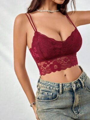 Ladies' Stretch Lace Longline Bra With Wide Straps Lingerie