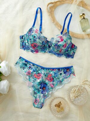 Women's Sexy Underwear Colorful Floral Ultra-Thin Printed Bra Set