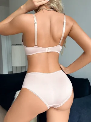 2pcs Lace Patchwork Women Bra Set With Underwire