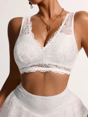 1pc Lace Minimalist Casual Unpadded Knit Fabric Bra