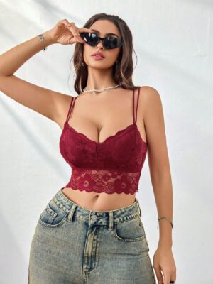 Ladies' Stretch Lace Longline Bra With Wide Straps Lingerie