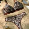 Sexy Leopard Print Contrast Color Triangle Cup Bra And Panty Set