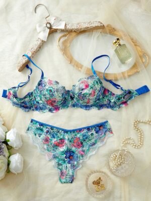 Women's Sexy Underwear Colorful Floral Ultra-Thin Printed Bra Set
