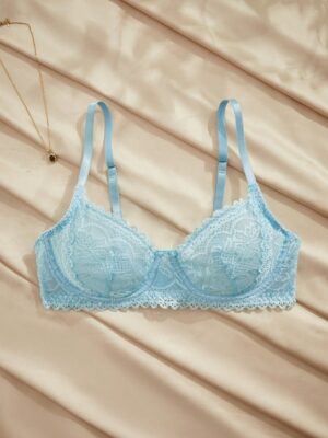 Blue Lace Underwire Lingerie Bra
