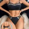 Women's Black Silver Thread Lingerie Set Heart Mesh Sexy Bra And Panty