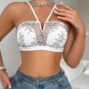 Women Sheer Floral Lace Trim Halter Lingerie Bra