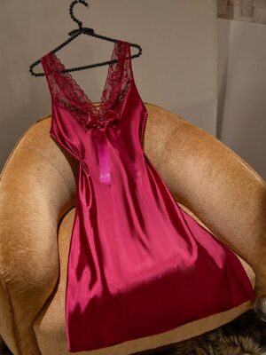 SilkySpell Lace Patchwork Backless Sexy Slit Satin Women's Slip Dress