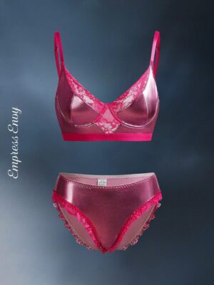 Coated Glossy Reflective Patchwork Floral Lace Sexy Bra And Panty Set