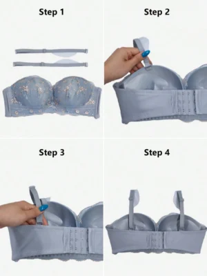 Ladies Push-Up Lace Floral Backless Strapless Bra