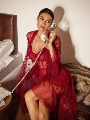 Women's Sexy Heart Mesh Patchwork Ruffle Trim Camisole Dress