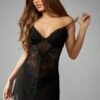 Black Lace Night Slip Dress Sheer Babydoll Lingerie Nightwear
