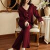 Côtesoire 2pcsSet Ladies Elegant Lace Trim V-Neck Sleepwear