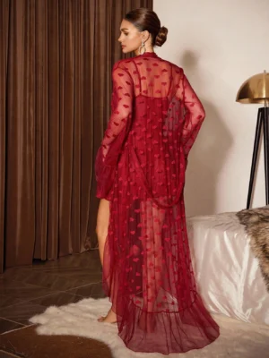 Women's Sexy Heart Mesh Patchwork Ruffle Trim Camisole Dress