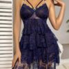 Hollow Out Lace Cami Sleep Dress With Ruffle Hemline