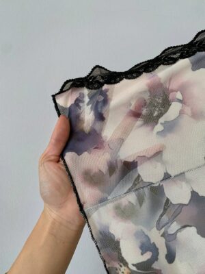 Lace Trim Floral Pattern Sexy Open Slit Mesh Women's Nightg