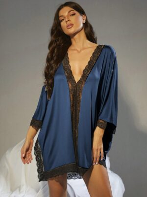 Contrast Lace Batwing Sleeve Pajama Nightdress