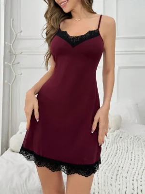 Contrast Lace Cami Pajama Nightdress For Summer