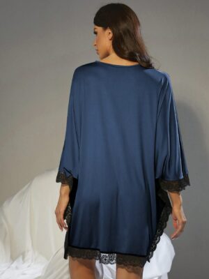Contrast Lace Batwing Sleeve Pajama Nightdress