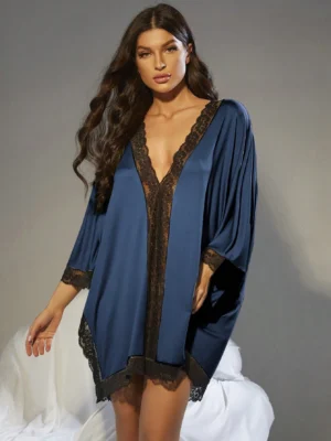 Contrast Lace Batwing Sleeve Pajama Nightdress