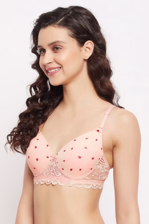 Non-Wired Full Cup Fruit Print Multiway T-shirt Bra in Baby Pink