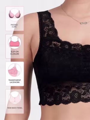 Black Beauty Lace Cami Bra With Lace Shoulder Strap