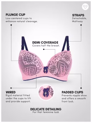 Candy Pink Full Lace Contrast Cup Plunge Bra
