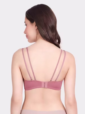 Coral Pink Double Straps Criss Cross Front Padded Wired Bra