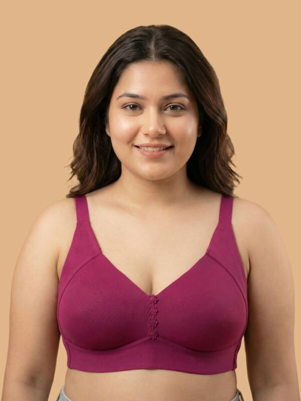 Cotton Non-Padded Plus-Size Non-wired Minimiser Bonded Bra with M-frame Neckline