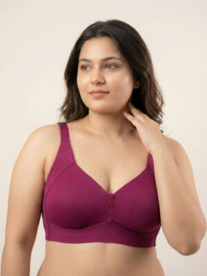 Cotton Non-Padded Plus-Size Non-wired Minimiser Bonded Bra with M-frame Neckline