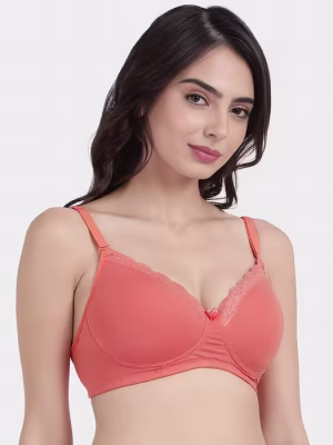 Elegant Lace Neckline Double Padded Non Wired Bra