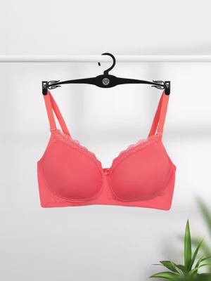 Elegant Lace Neckline Double Padded Non Wired Bra