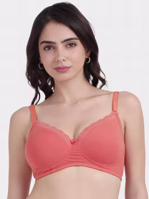 Elegant Lace Neckline Double Padded Non Wired Bra