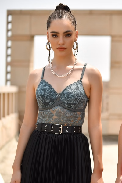 Full Coverage Longline Bridal Bralette in Olive Green - Lace