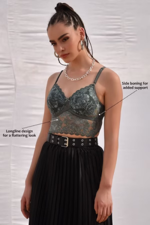Full Coverage Longline Bridal Bralette in Olive Green - Lace