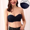 Full Coverage Self-Patterned Multiway Strapless Balconette Bra in Navy - Lace