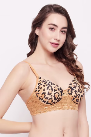 Full Cup Animal Print Multiway T-shirt Bra in Nude Colour - Lace