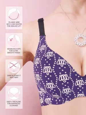 Navy Blue Crown Print Seamless T-Shirt Bra