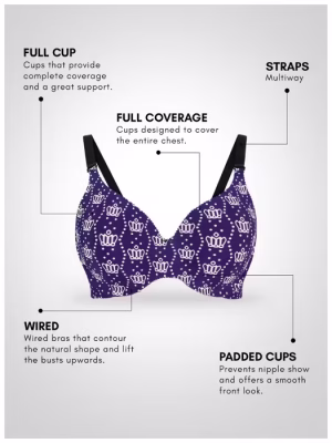 Navy Blue Crown Print Seamless T-Shirt Bra