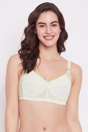 Non-Padded Non-Wired Full Figure Printed Bra in Sage Green
